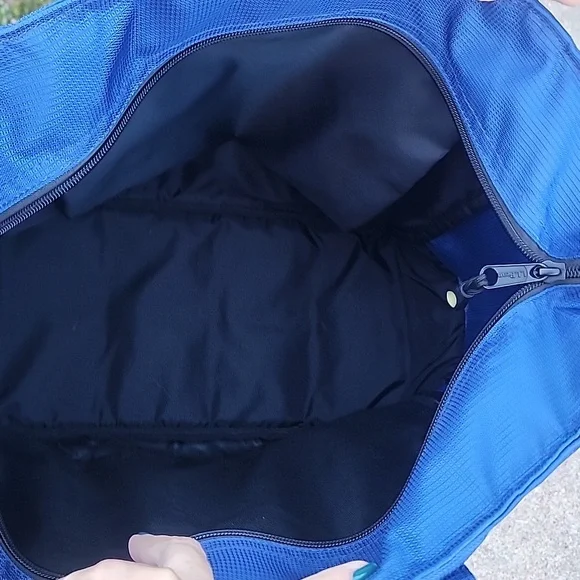 LL Bean Duffle Bag 0FVL2 Double Handle Shoulder Tote Zip Top Blue Nylon Used Onc - Picture 8 of 12